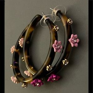 J. Crew Floral Tortoise Shell Hoop Earrings